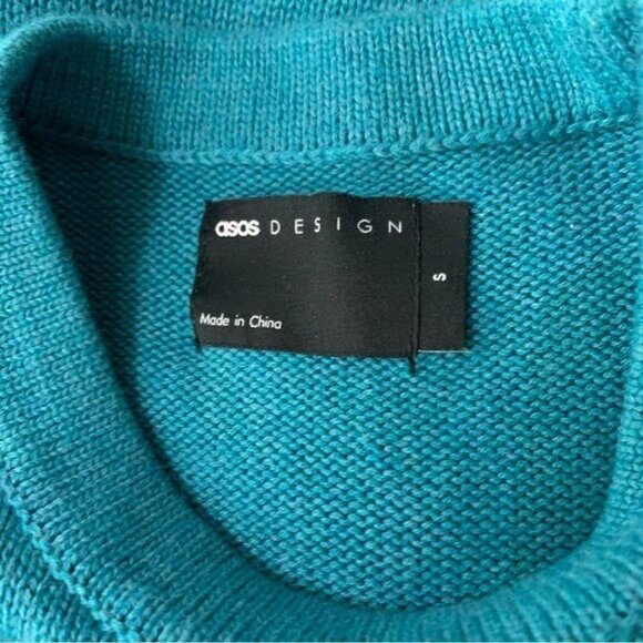 ASOS Design Unisex Teal Crewneck Oversized T Shirt Cotton Casual Retro Small - Picture 4 of 5
